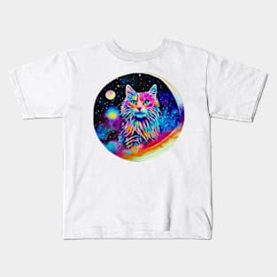 Cat in Space - A World of Dreams painting Kids T-Shirt